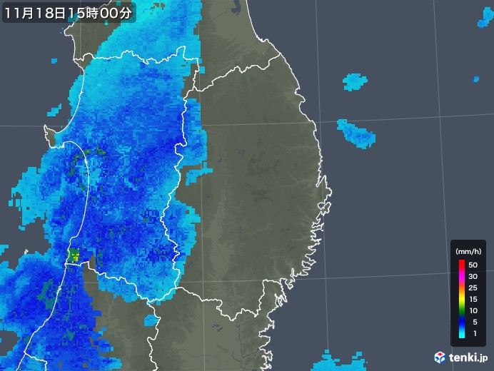 岩手県の雨雲レーダー(2017年11月18日)