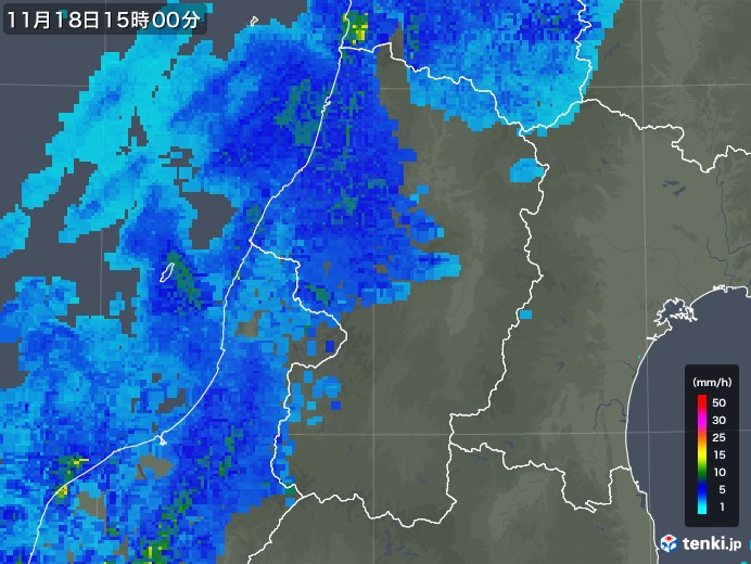 山形県の雨雲レーダー(2017年11月18日)