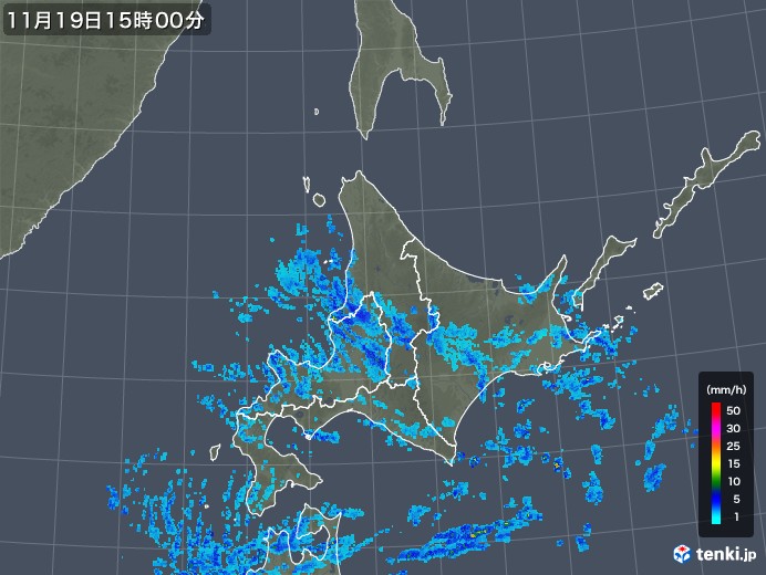 北海道地方の雨雲レーダー(2017年11月19日)