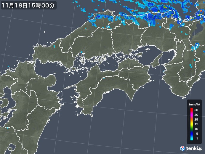 四国地方の雨雲レーダー(2017年11月19日)