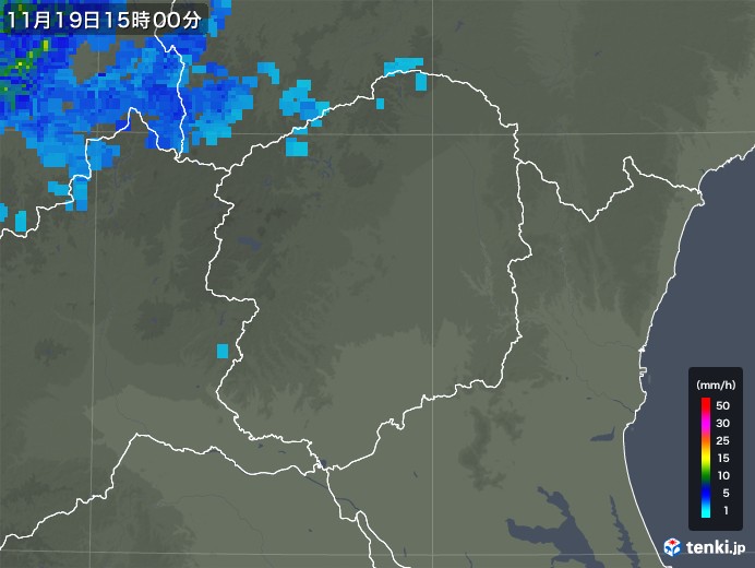 栃木県の雨雲レーダー(2017年11月19日)