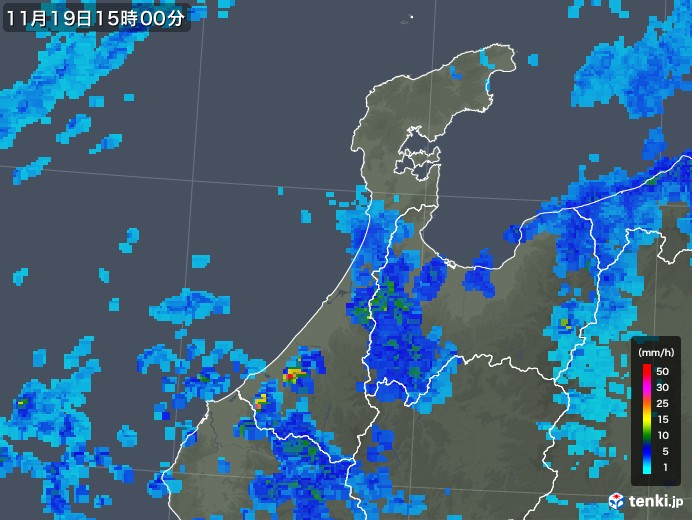 石川県の雨雲レーダー(2017年11月19日)