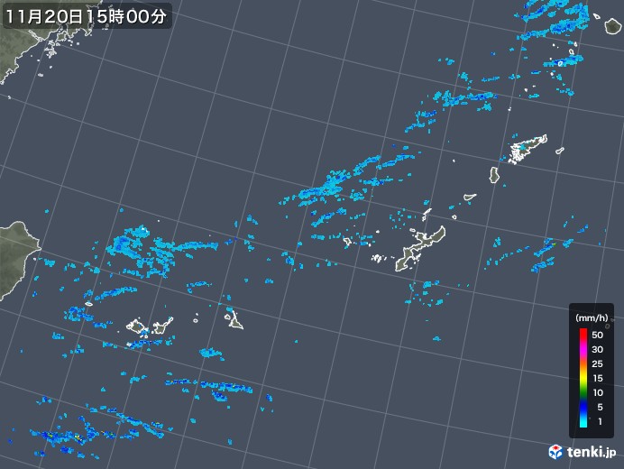 沖縄地方の雨雲レーダー(2017年11月20日)