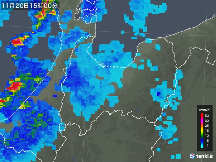 富山県の雨雲レーダー(2017年11月20日)