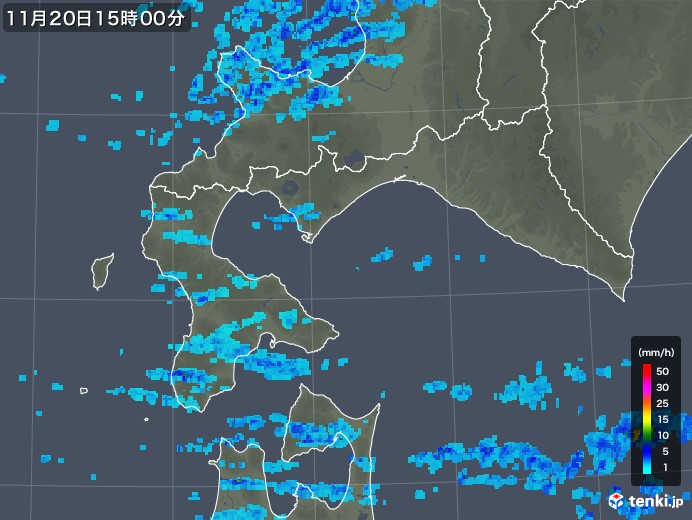 道南の雨雲レーダー(2017年11月20日)