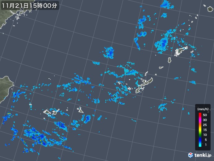 沖縄地方の雨雲レーダー(2017年11月21日)