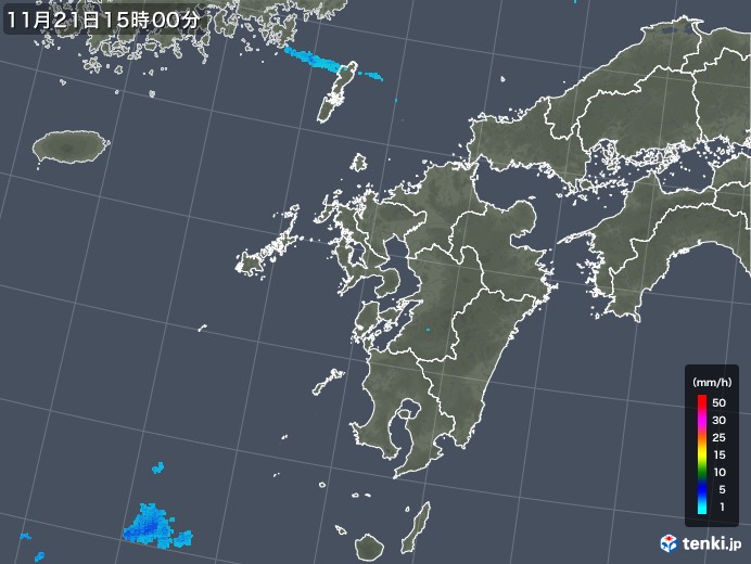 九州地方の雨雲レーダー(2017年11月21日)