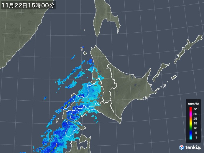 北海道地方の雨雲レーダー(2017年11月22日)