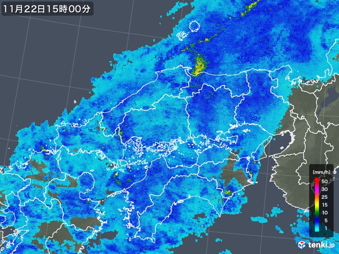 中国地方の雨雲レーダー(2017年11月22日)