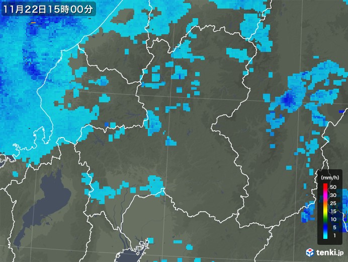 岐阜県の雨雲レーダー(2017年11月22日)