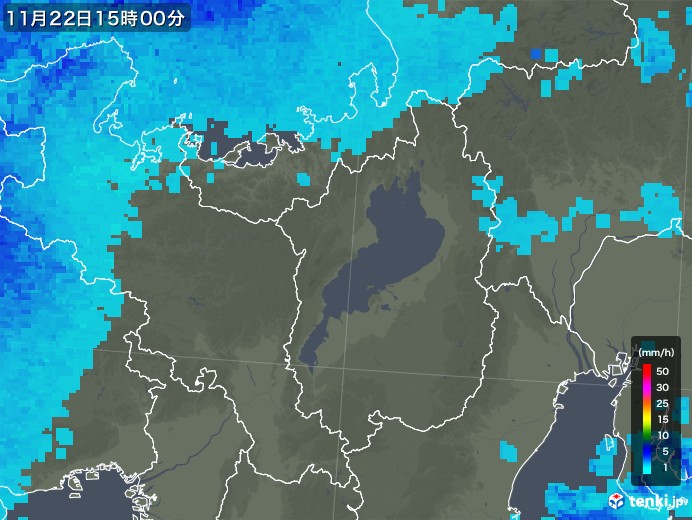 滋賀県の雨雲レーダー(2017年11月22日)