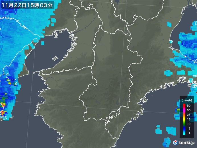 奈良県の雨雲レーダー(2017年11月22日)