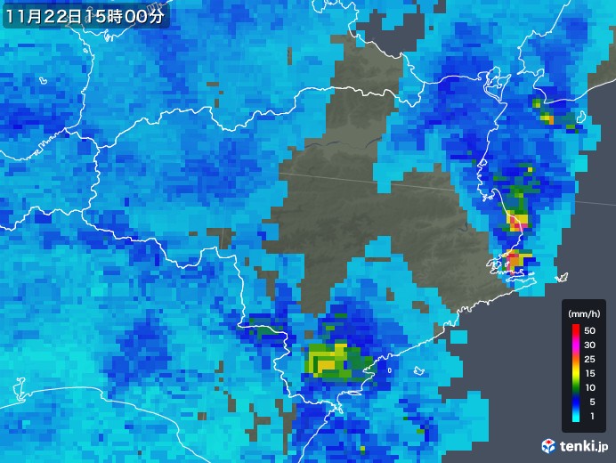 徳島県の雨雲レーダー(2017年11月22日)