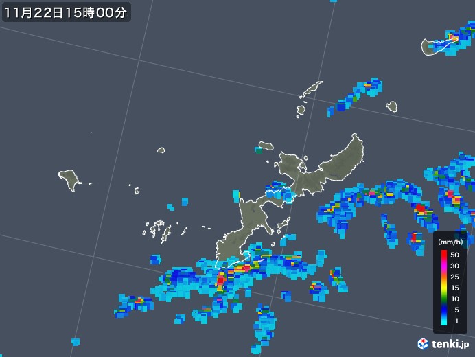 沖縄県の雨雲レーダー(2017年11月22日)