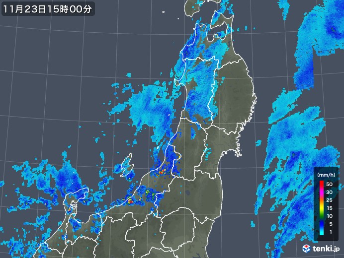 東北地方の雨雲レーダー(2017年11月23日)
