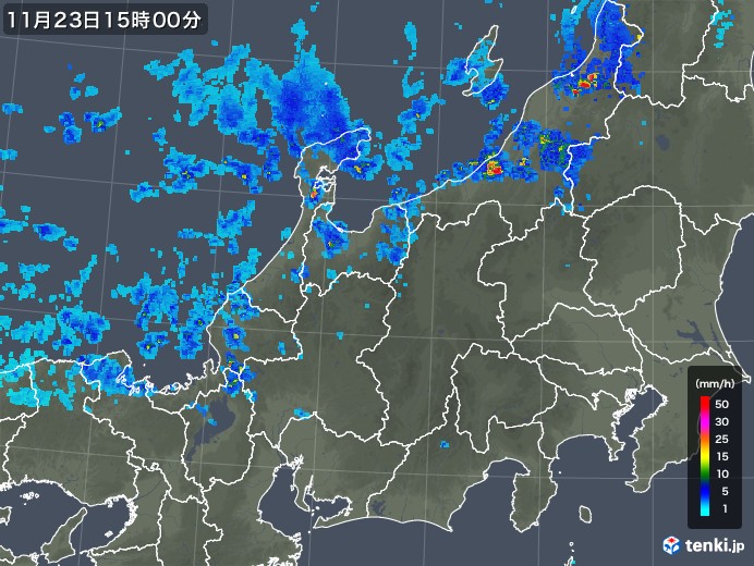 北陸地方の雨雲レーダー(2017年11月23日)