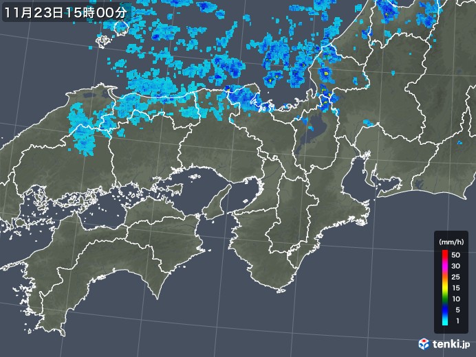 近畿地方の雨雲レーダー(2017年11月23日)