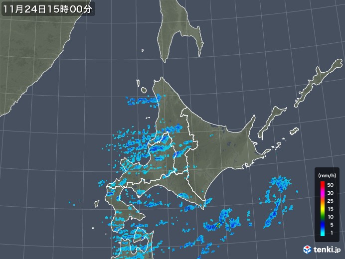 北海道地方の雨雲レーダー(2017年11月24日)