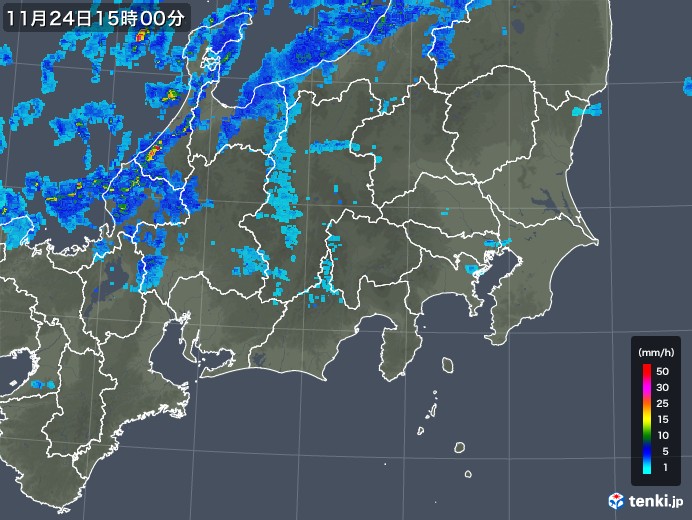 関東・甲信地方の雨雲レーダー(2017年11月24日)