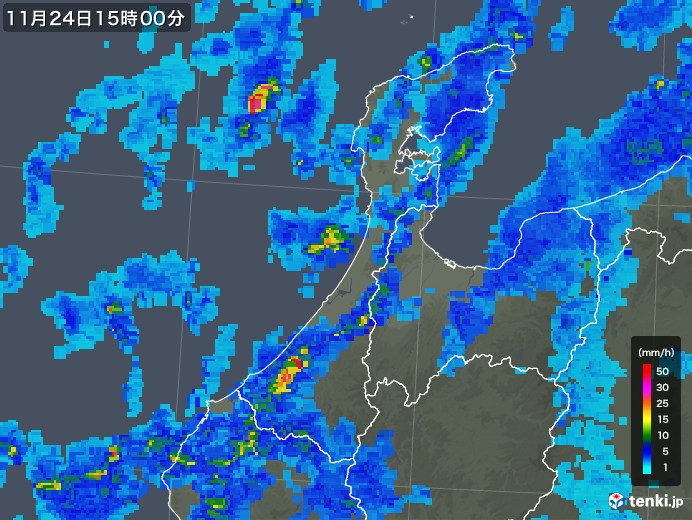石川県の雨雲レーダー(2017年11月24日)