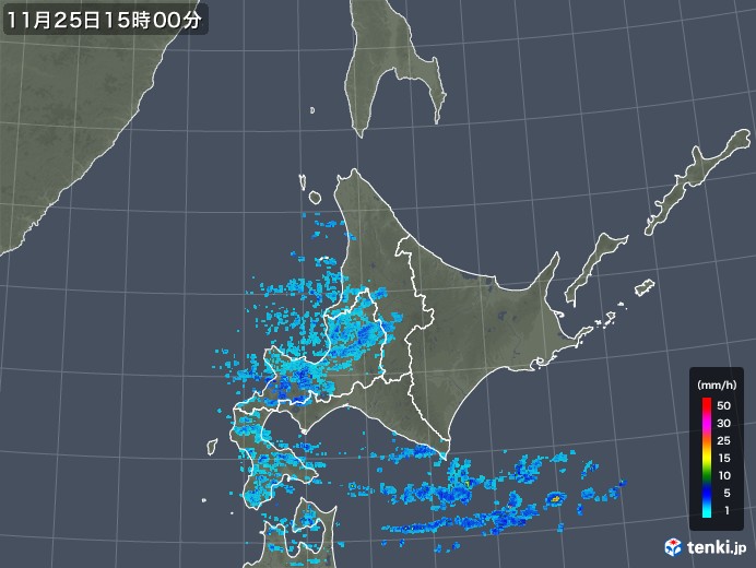 北海道地方の雨雲レーダー(2017年11月25日)