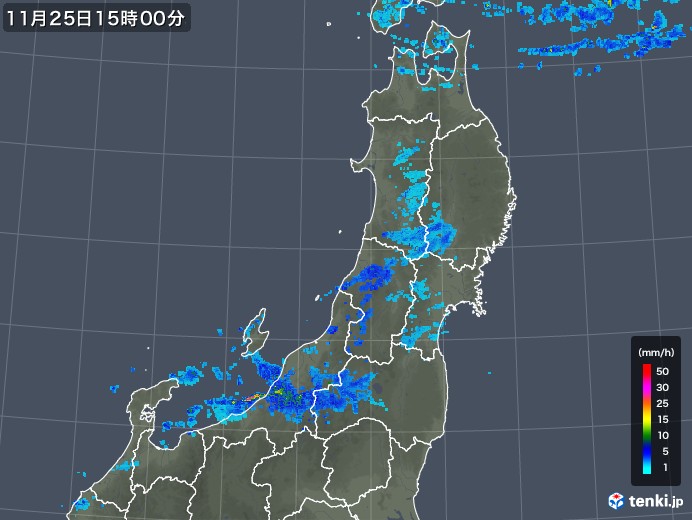 東北地方の雨雲レーダー(2017年11月25日)