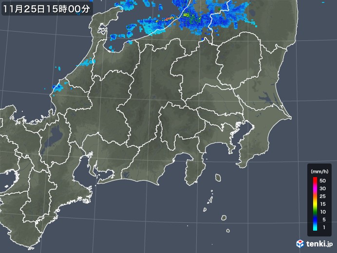 関東・甲信地方の雨雲レーダー(2017年11月25日)