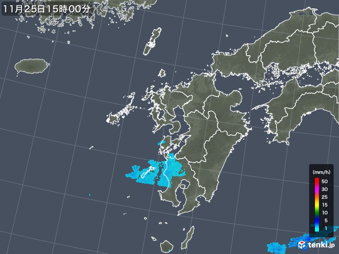 九州地方の雨雲レーダー(2017年11月25日)