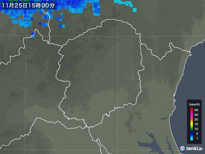 栃木県の雨雲レーダー(2017年11月25日)