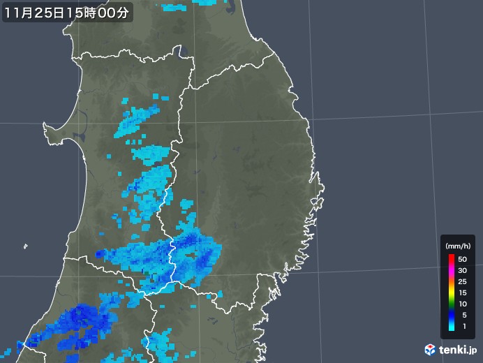 岩手県の雨雲レーダー(2017年11月25日)