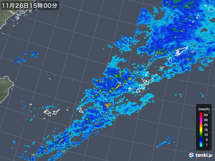 沖縄地方の雨雲レーダー(2017年11月26日)