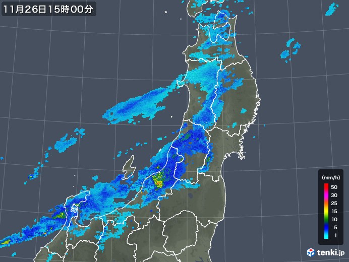 東北地方の雨雲レーダー(2017年11月26日)