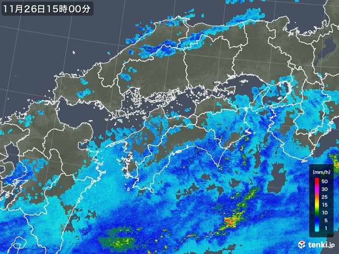 四国地方の雨雲レーダー(2017年11月26日)