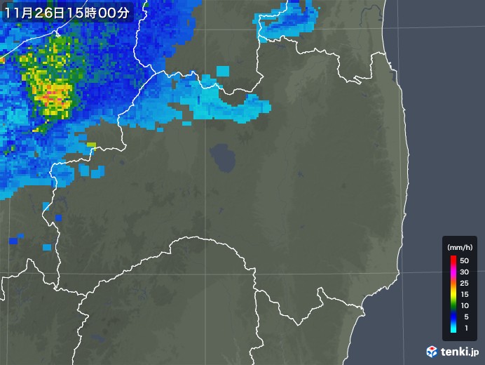 福島県の雨雲レーダー(2017年11月26日)