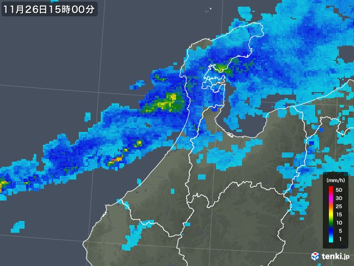 石川県の雨雲レーダー(2017年11月26日)