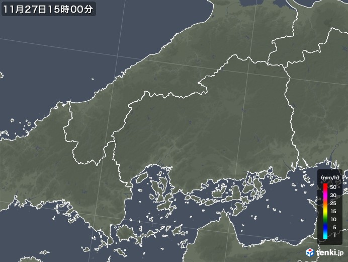 広島県の雨雲レーダー(2017年11月27日)