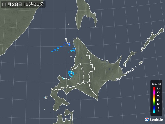 北海道地方の雨雲レーダー(2017年11月28日)