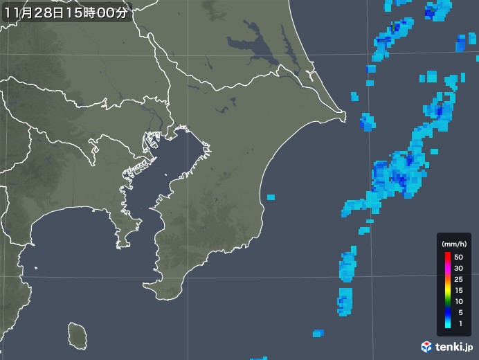 千葉県の雨雲レーダー(2017年11月28日)