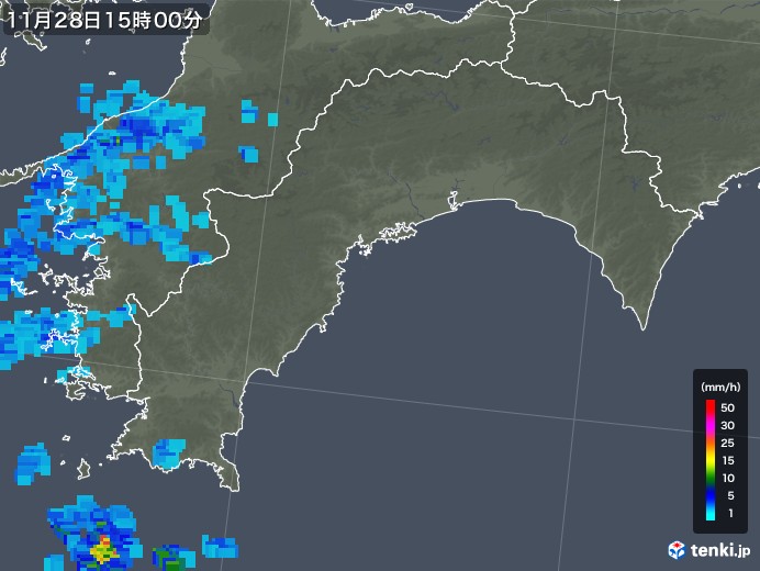高知県の雨雲レーダー(2017年11月28日)