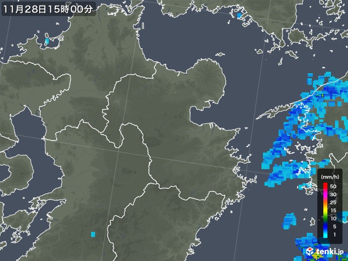 大分県の雨雲レーダー(2017年11月28日)