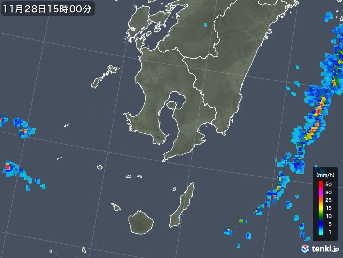 鹿児島県の雨雲レーダー(2017年11月28日)