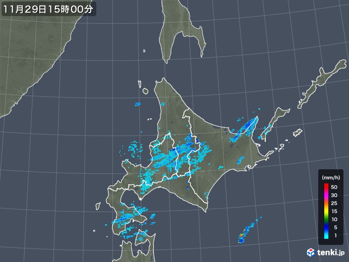 北海道地方の雨雲レーダー(2017年11月29日)