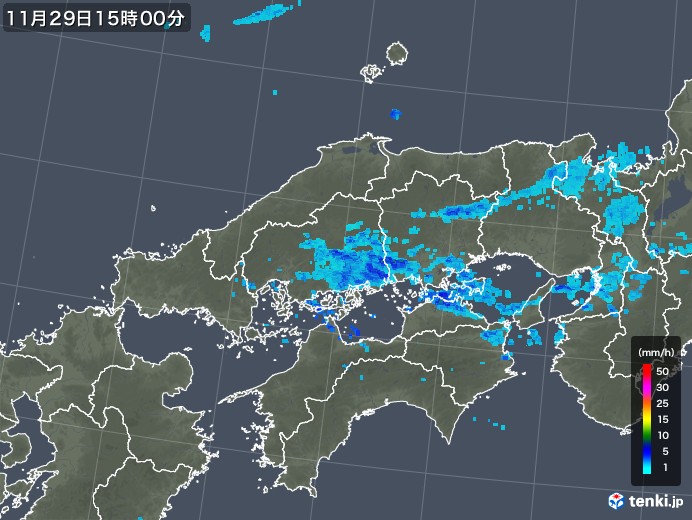 中国地方の雨雲レーダー(2017年11月29日)