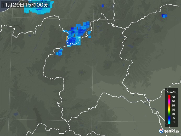 群馬県の雨雲レーダー(2017年11月29日)