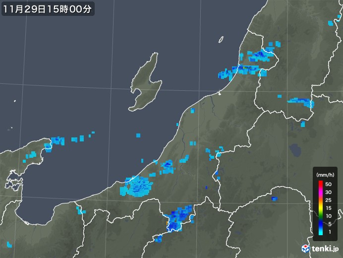 新潟県の雨雲レーダー(2017年11月29日)