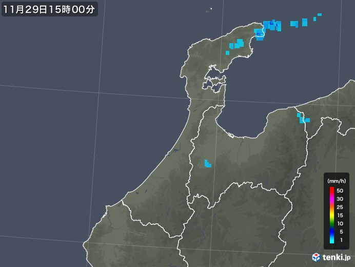 石川県の雨雲レーダー(2017年11月29日)