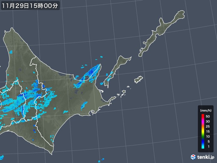 道東の雨雲レーダー(2017年11月29日)