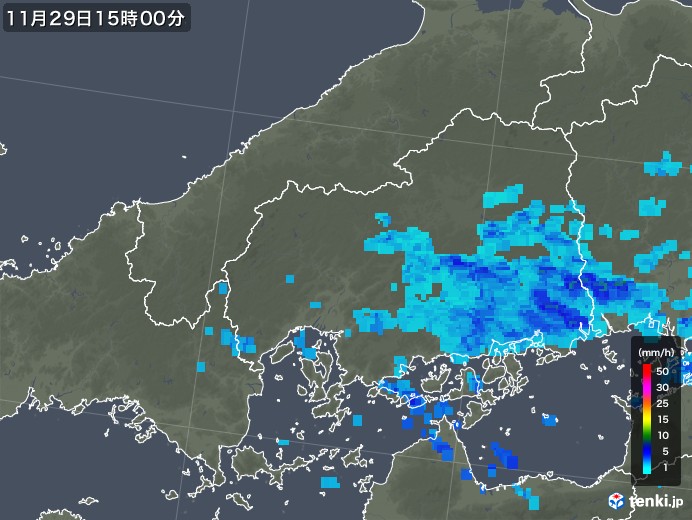 広島県の雨雲レーダー(2017年11月29日)