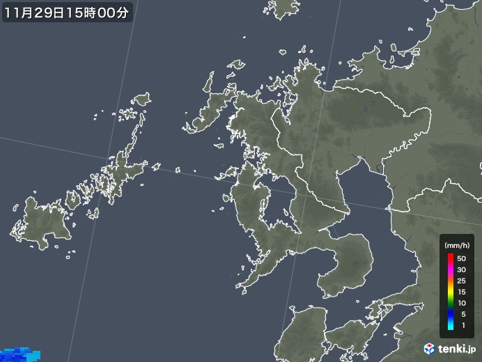 長崎県の雨雲レーダー(2017年11月29日)