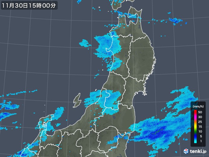 東北地方の雨雲レーダー(2017年11月30日)